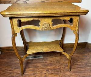 lot 45 image: Hand Carved Antique Oak Parlor Table