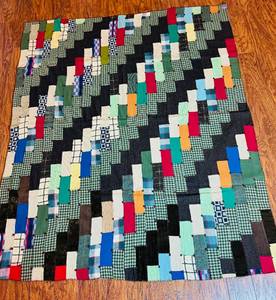 lot 50 image: Vintage Patchwork Throw - Hand Tied and Hand Stitched