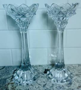 lot 21 image: Pair of 10 Mikasa Lead Crystal Candle Holders Royal Crown