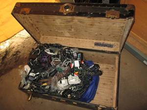 lot 176 image: Vintage storage trunk full of assor...