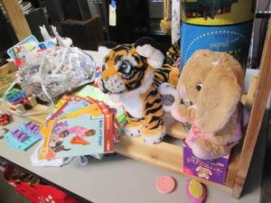 lot 215 image: Vintage toys, train set and Leap Fr...