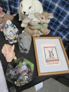 lot 228 image: Larger rabbit themed statues with a...