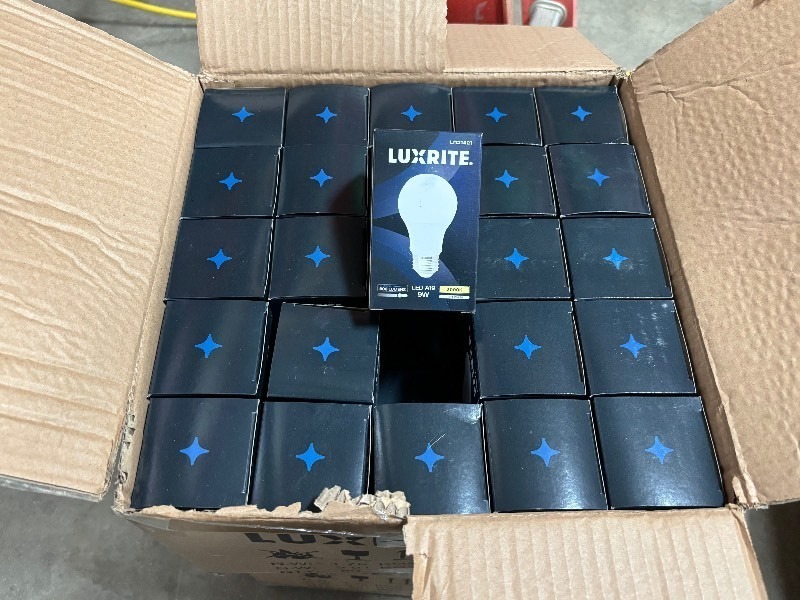 lot 35 image: Case of LED Light Bulbs A19 Soft White 9W