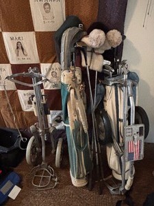 lot 16 image: Golf Clubs, Bags, and Pull Cart