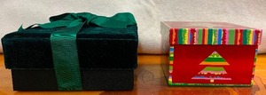 lot 95 image: Beautiful Christmas Gift Boxes - Green Velvet (7.5x7.5x3.5) and Multicolor Tree (6x6x4)