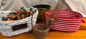 lot 81 image: Decorative Christmas Containers - RedWhite Woven Basket, Reindeer Basket, Heavy Duty White Basket with Handles, Holy Decorated Plant Container