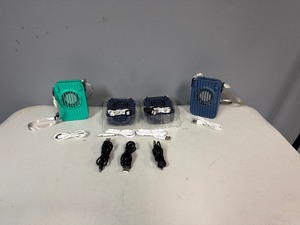 lot 90 image: Four Portable Rechargeable Necklace Fans, with USB Charging Cords