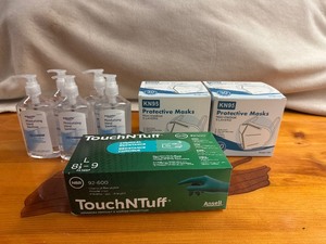 lot 138 image: KN95 Masks, Hand Sanitizer and Protective Gloves