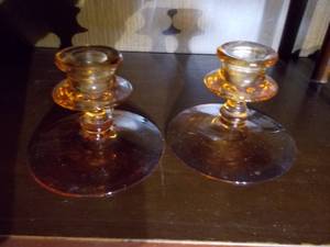 lot 75 image: Brown glass tapered candle holders
