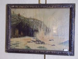 lot 106 image: Antique frame with sea setting