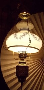 lot 6 image: vintage hanging hurricane lamp,
