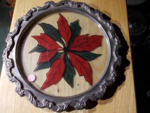 lot 359 image: This is a Vintage 1996 WM Rogers & Son Silver Plated Poinsettia Glass Tray.