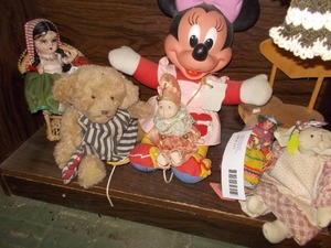 lot 244 image: a collection of vintage and antique dolls and stuffed animals