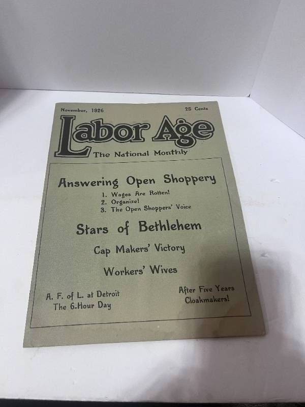 lot 44 image: 1926 November Labor Age Magazine