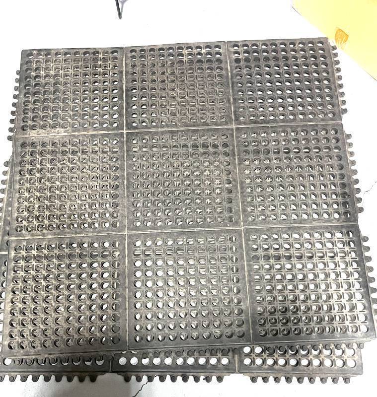 lot 61 image: Two 3X3 Anti-fatigue Garage Mat and  12x12 Plastic Interlocking Floor Tiles