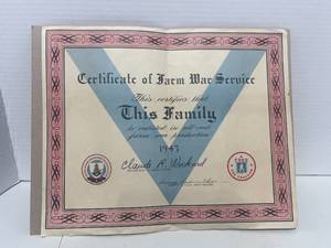 lot 41 image: 1943 WWII Certificate of Farm War Service
