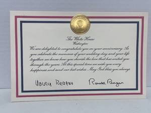 lot 42 image: 1988 White House Golden Anniversary Card from Nancy and Ronal Reagan