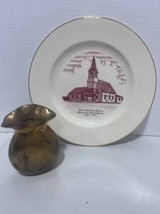 lot 75 image: 1973 Hannaford ND Plate and Brass Vase