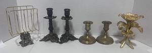 lot 82 image: Italian Candle Holders, Bras Candle Sticks, Napkin holder and Decorative Candle holder