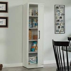 lot 12 image: SAUDER HomePlus Soft White Pantry with Reversible Door  Customer Returns See Pictures