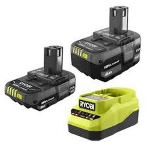 lot 13 image: RYOBI ONE 18V Lithium-Ion Starter Kit with 2.0 Ah Battery, 4.0 Ah Battery, and Charger Customer Returns See Pictures