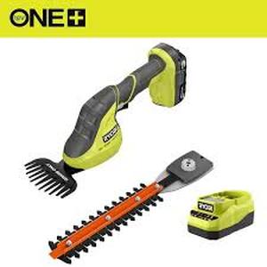 lot 24 image: RYOBI ONE 18V Cordless Grass Shear and Shrubber Trimmer with 2.0 Ah Battery and Charger  Customer Returns See Pictures