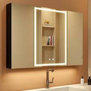 lot 39 image: KWW 40 in. W x 28 in. H LED Large Rectangular Silver Wall Mount Medicine Cabinet with Mirror Customer Returns See Pictures