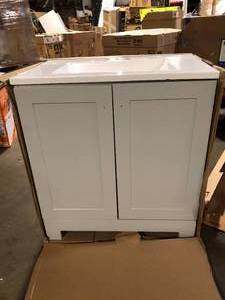 lot 34 image: 31 in. Single Sink Pearl Gray Bath Vanity with White Cultured Marble Top (Assembled)   Customer Returns See Pictures