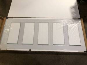 lot 4 image: SOCBAZZAR 32 in. x 80 in. 5-Lite Solid Core Frosted Glass White Primed Composite MDF Interior Door Slab  Customer Returns See Pictures