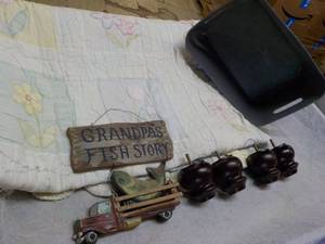 lot 27 image: Quilt for repurposing, Fish Sign, C...