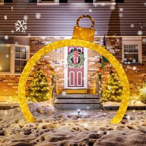 lot 49 image: 10.5 Ft Christmas Pre-lit Arch With Gold Ornament Cap 300 Warm White Led Lights