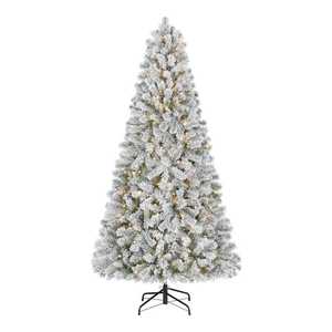 lot 54 image: Gymax 6 ft. Pre-Lit Artificial Christmas Tree Snow Flocked Hinged Pine Tree with Metal Stand