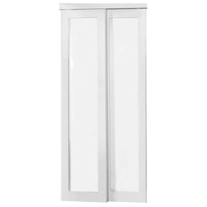 lot 140 image: (2) TRUporte 48 in. x 80.50 in. 2010 Series Off White 1-Lite Composite Universal Grand Sliding Door
