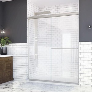 Holcam Distinctive 60 in. x 65.5 in. Semi-Frameless Sliding Shower Door in Brushed Nickel
