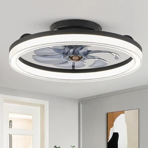 lot 157 image: WDETR 20 in. LED Indoor Black Low Profile Ceiling Fan with Dimmable Lighting Small Flush Mount Ceiling Fan with Remote