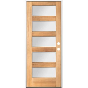 lot 190 image: Krosswood Doors 36 in. x 80 in. Modern Hemlock 5-Lite Left-HandInswing Frosted Glass Clear Stain Wood Prehung Front Door