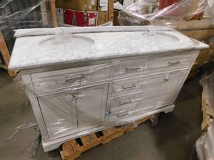 lot 21 image: 60 Double Sink Vanity in White