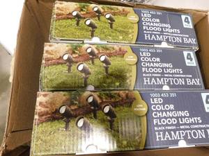 lot 61 image: (3) Hampton Bay 200 Lumen Millennium Black Adjustable Light Color Integrated LED Outdoor Landscape Flood Light (4-Pack)