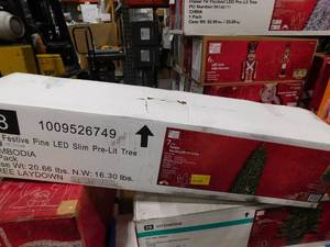 lot 99 image: 7.5 ft. Pre-Lit LED Festive Pine Slim Artificial Christmas Tree 1009526749