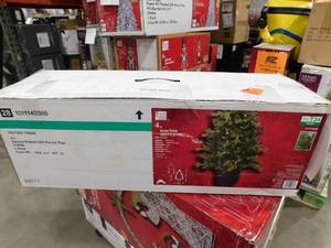 lot 100 image: Home Decorators Collection 4 ft. Willow Creek Spruce Potted LED Pre-Lit Artificial Christmas Tree