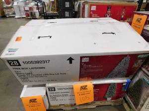 lot 111 image: Home Accents Holiday 7.5 ft. Pre-Lit LED Starry-Light Warm White and Multi Flocked Fraser Artificial Christmas Tree