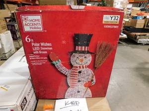 lot 117 image: Home Accents Holiday 6 ft. Polar Wishes LED Snowman with Broom Holiday Yard Decoration Y44