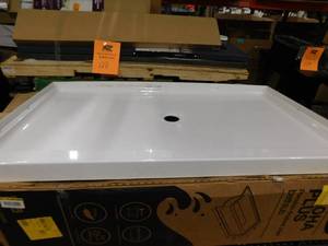 lot 160 image: STERLING Guard 60 x 34 Alcove Shower Pan Base with Center Drain in White