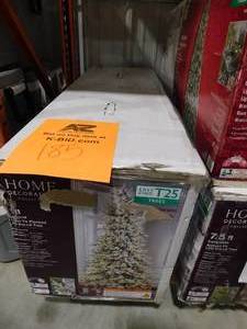 lot 185 image: Home Decorators Collection 9 ft. Kenwood Frasier Fir Flocked LED Pre-Lit Artificial Christmas Tree with 1200 Warm White Lights
