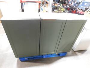 lot 200 image: Hampton Bay Designer Series Melvern 21 in. & 33 in. W x 12 in. D x 36 in. H Assembled Shaker Wall Kitchen Cabinet in Forest
