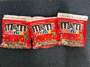 lot 195 image: 3 Bags Of Mini Peanut Butter M&Ms