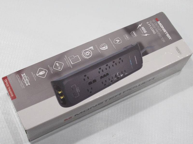 lot 705 image: Monster Power Strip and Tower Surge Protector 10 Outlet w USB Ports Black 6ft