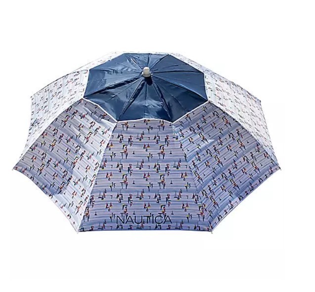 lot 775 image: NAUTICA 7 FT STRIPE BEACH UMBRELLA - Sailboat
