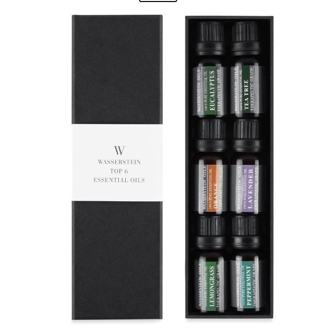 lot 948 image: NEW Wasserstein Aromatherapy Oils - 100% Pure Essential Oils Gift Set (Peppermint, Tea Tree, Lemongrass, Lavender, Orange, Eucalyptus) (6 Pack, 10ml)
