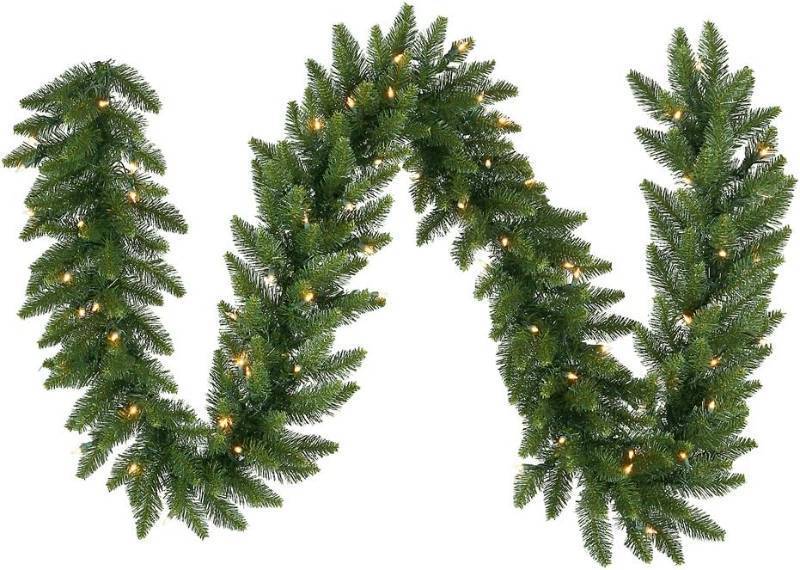 lot 158 image: Vickerman 50x 12 Pre-Lit Camdon Fir Artificial Christmas Garland with 400 Warm White LED Lights and 1332 PVC Tips - IndoorOutdoor